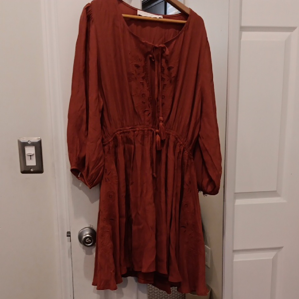 Astr Terracotta Long Sleeve Dress Large